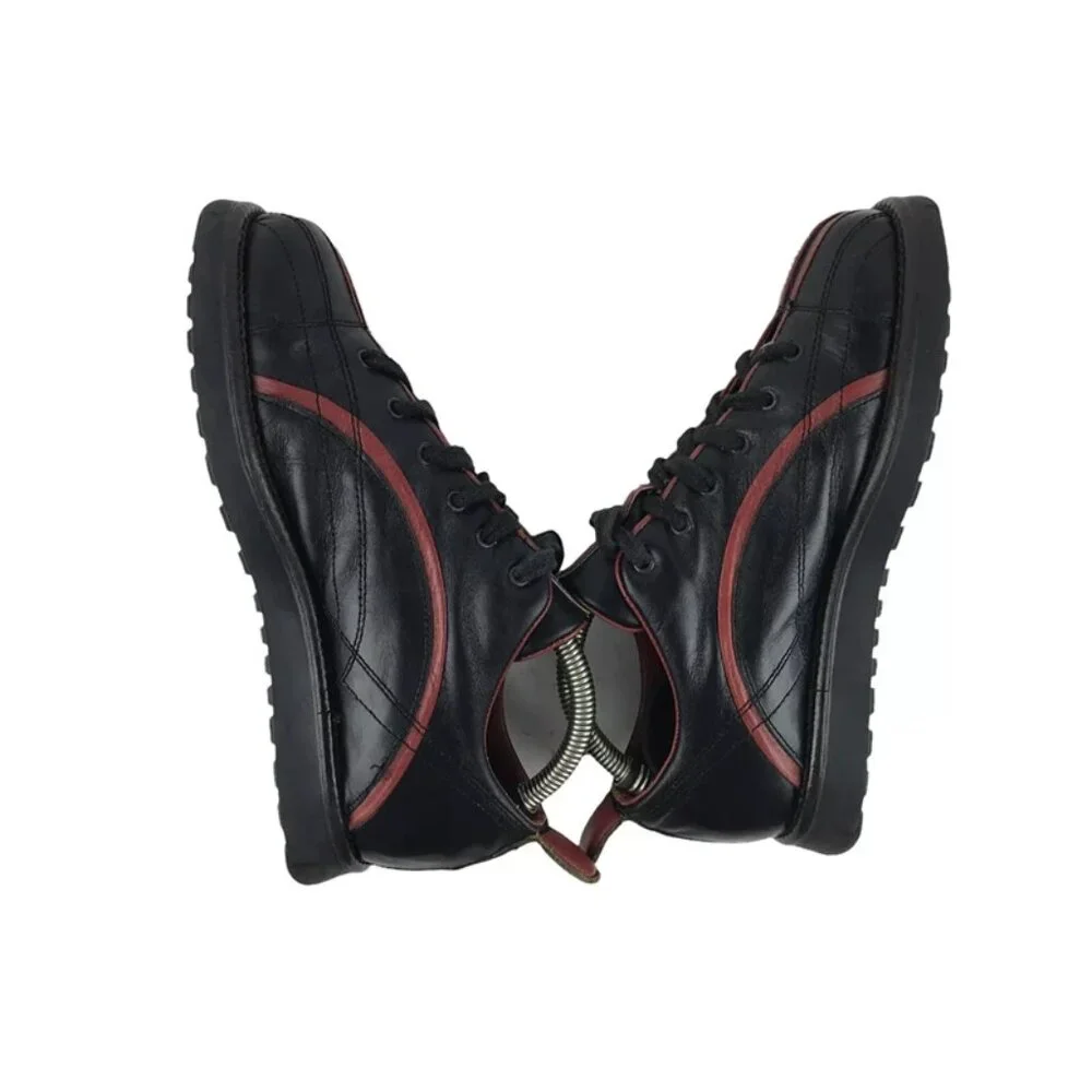 R.B.S. Womens Black Red‎ Leather Lace Up Low Top Sneakers Shoes Size US 6